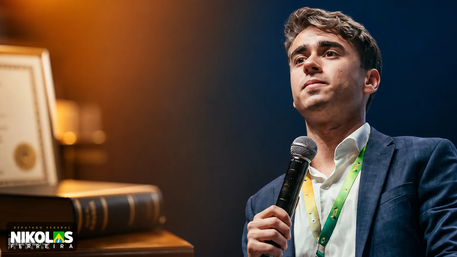 Nikolas Ferreira em capa editorial sobre sua formação em Direito pela PUC Minas
